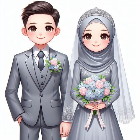 Animasi Wedding Muslim, Animasi Couple Muslim, Topper Pengantin, Animasi Wedding, Muslim Couple Cartoon, Kartun Wedding, Topper Bola, Muslim Wedding Couple, Halal Couple