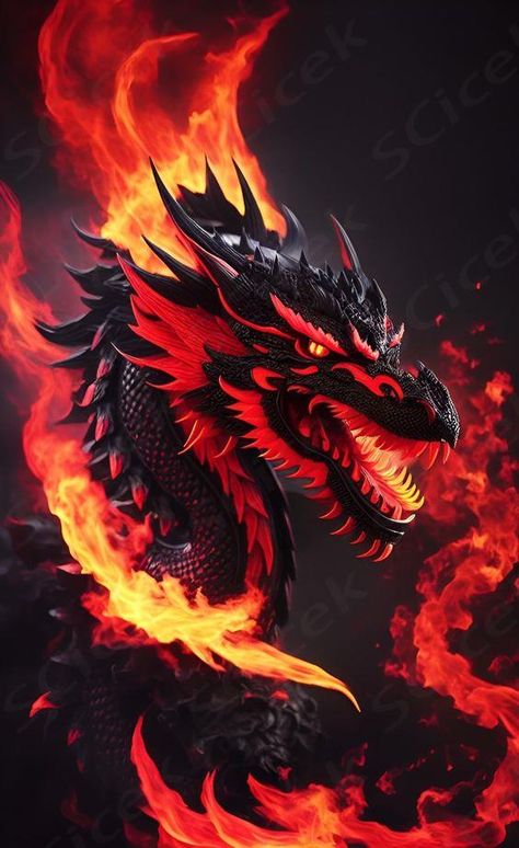 4k hd wallpaper black red dragon in fire ... daha az Red Dragon Painting, Naga Snake, Chinese Dragon Art, Dragon Painting, Tikki Y Plagg, Dragon Rouge, Chinese Dragons, Dragon Wallpaper, Red And Black Wallpaper