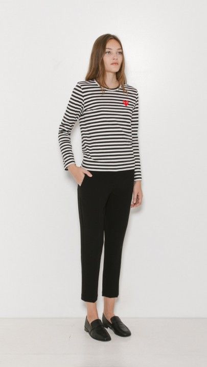 PLAY Comme des Garcons Striped T-Shirt in Black and White with Red Heart | The Dreslyn Play Comme Des Garcons Outfit, Comme Des Garcons Outfit, Commes Des Garcon, Goth Princess, Play Comme Des Garcons, Wardrobe Wishlist, Comme Des Garcons Play, Chic Casual, Stripe Shirt