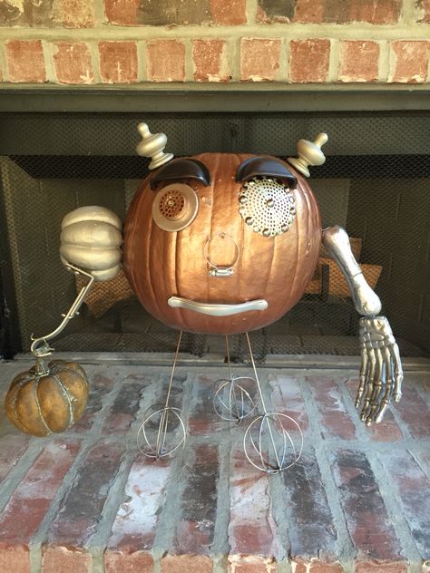 Robot pumpkin Robot Pumpkin, Book Character Pumpkins, Character Pumpkins, Pumpkin Carving Ideas, 2024 Halloween, Kindergarten Crafts, Book Character, Carving Ideas, Fall Decorations