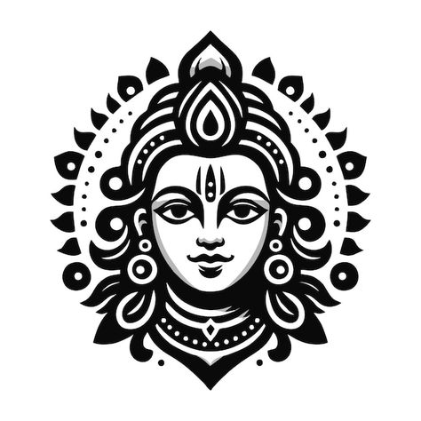 A black and white drawing of a face with... | Premium Vector #Freepik #vector #shiva #durga #lakshmi #parvati Lakshmi Line Art, Black And White God Images, Bodhi Tree Art, Aari Drawing, Drawing Of A Face, 3d Practice, Japanese Ornament, Shadi Card, Wedding Symbols