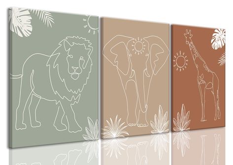 PRICES MAY VARY. Safari Nursery Decor:Transform your child's space with our delightful nursery wall art safari animal canvas prints. This set of 3 features charming designs of a giraffe, lion, and elephant, perfect for creating a vibrant and engaging environment in a boy baby room decor. Nursery Wall Decor:Each print measures 12x16in, making them suitable for a variety of room sizes. Ideal for kids' bedrooms, bathrooms, homeschool classrooms, and playrooms, these toddler decoration minimalist pr Room Decoration Minimalist, Baby Animal Painting, Safari Nursery Boy, Boho Baby Boy, Jungle Painting, Natural Nursery, Nursery Mural, Toddler Room Decor, Painting Pictures