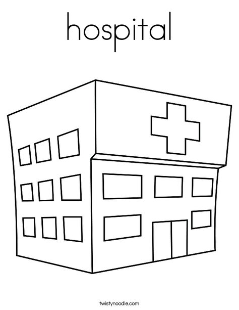 Hospital Coloring Page, Sentra Balok, Town Coloring Pages, English Pictures, Tracing Font, Super Coloring Pages, Building Silhouette, Twisty Noodle, Pages To Color