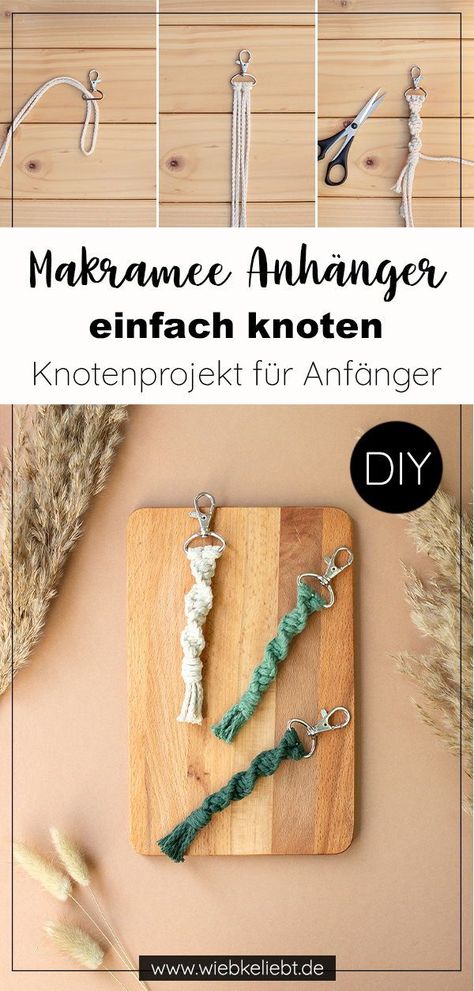 Einen Makramee Anhänger selber machen. Einfache DIY Anleitung für Makramee Anfänger. Einen Anhänger als hübsches Boho Accessoire basteln. Der Makramee Anhänger eignet sich als Schlüsselanhänger oder auch als Anhänger für Taschen und Rucksäcke. Das perfekte DIY Geschenk für alle Boho Freunde. Meine ausführliche Schrift-für-Schritt-Anleitung mit vielen Fotos findest du auf meinem Blog wiebkeliebt.de Makrame Ring, Makramee Keychain, Simple Makramee Diy, Macrame Keychain Boho, Makramee Mobile Baby, Diy Blog, Paracord, Makers Mark, Artsy Fartsy