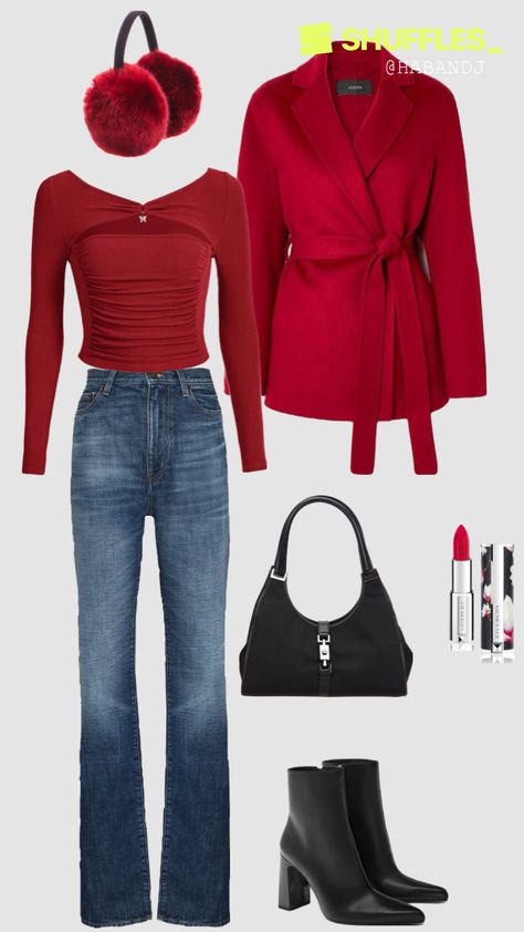 #outfitinspo #jeansoutfit #winteroutfit #red #casualoutfit #cuteoutfit #workoutfit #casualoutfit #fashion #style  #valentines #streetwear #businesscasual Earmuffs Outfit, Fashion Trend Board, Fashion Business Casual, Over 50 Womens Fashion, Red Coat, Casual Stylish, Fashion Group, Cozy Chic, Create Outfits