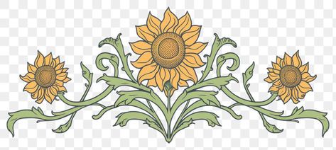 Art Nouveau Sunflower Tattoo, Sunflower Art Nouveau, Art Nouveau Sunflower, Divider Png, Nouveau Illustration, Nouveau Flowers, Protea Art, Sunflower Illustration, Art Nouveau Interior