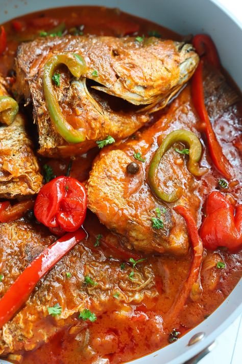 Caribbean Stewed Fish - Cooking With Claudy Stew Fish Recipe Jamaican, Bluegill Recipe, Baked Pork Loin Chops, Whole Red Snapper Recipes, Stewed Fish, Caribbean Spices, Whole Red Snapper, Easy Seafood Dinner, Baked Pork Loin