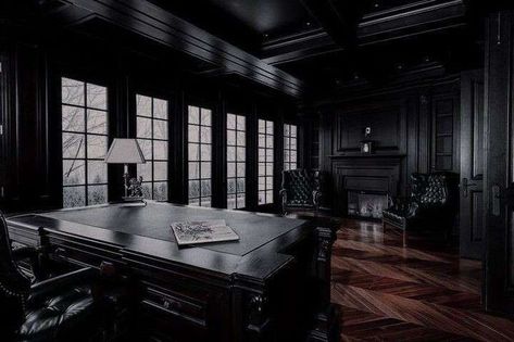 Dark Office Aesthetic, Mafia House Aesthetic, Inside Mansions, Black Mansion, Mafia Jungkook, Jungkook X Reader, Dark Mansion, Dark Office, Black Architecture