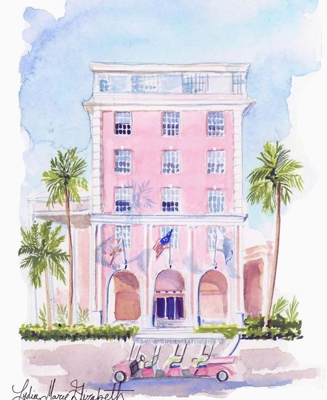 The Colony Hotel 🐒’s Instagram post: “Think Pink. #thinkpink #palmbeach #thecolony #pinkparadise #watercolor #happythoughts” Colony Hotel, The Colony Hotel, Palm Beach Style, Coastal Art Prints, Arches Watercolor Paper, The Colony, Fine Art Giclee Prints, Palm Beach Florida, Coastal Art