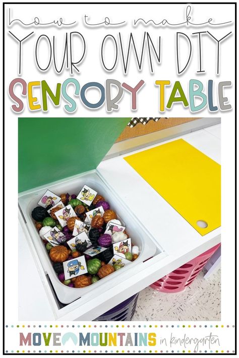 DIY Sensory Table - Move Mountains in Kindergarten Diy Sensory Table, Ikea Bins, Kindergarten Sensory, Sponge Paint Brush, Diy Sensory, Preschool Bulletin, Ikea Table, Skill Saw, Sensory Table