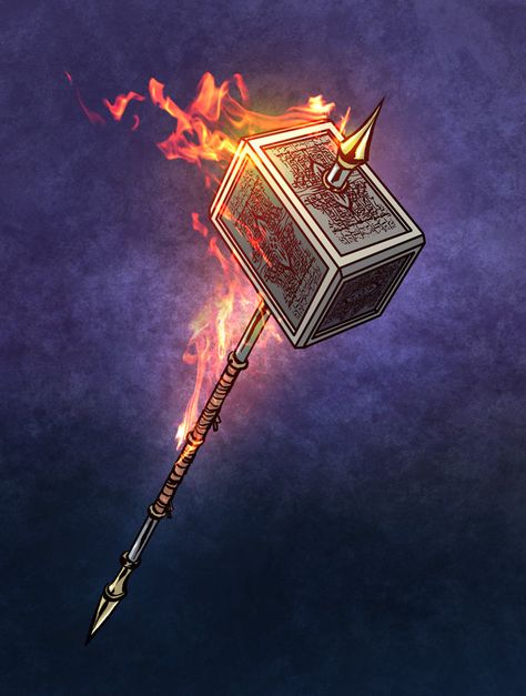 Fire Hammer Fantasy, Hammer Warrior Fantasy Art, Magic Hammer Art, Fantasy Hammer Art, Hammer Concept Art, Hammer Aesthetic, Fantasy Hammer, Magic Hammer, Hammer Fantasy