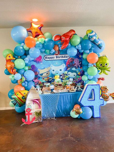 Octonauts Birthday Party Decorations, Octonauts Birthday Party Ideas, Shower Balloon Arch, Party Balloon Garland, Octonauts Birthday Party, Octonauts Party, Baby Shower Balloon Arch, Ocean Birthday Party, Ocean Birthday