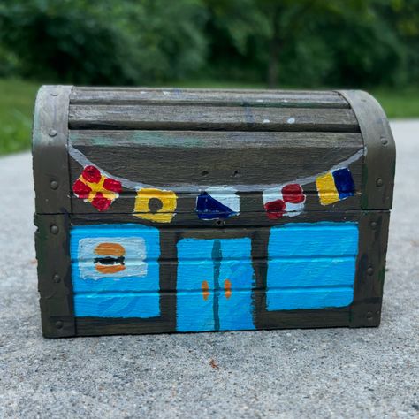 Painted this treasure chest box to look like the Krusty Krab . . . . . . #paint #paints #painting #paintings #art #arts #artsy #artstudio #artist #artistic #acrylic #acrylicpainting #acrylicart #acrylicpaint #box #boxes #paintedbox #spongebob #sponge #krustykrab #bikinibottom #spongebobpainting Treasure Chest Painting, Chest Painting, The Krusty Krab, Krusty Krab, Spongebob Painting, Paintings Art, Treasure Chest, Easy Paintings, Acrylic Art