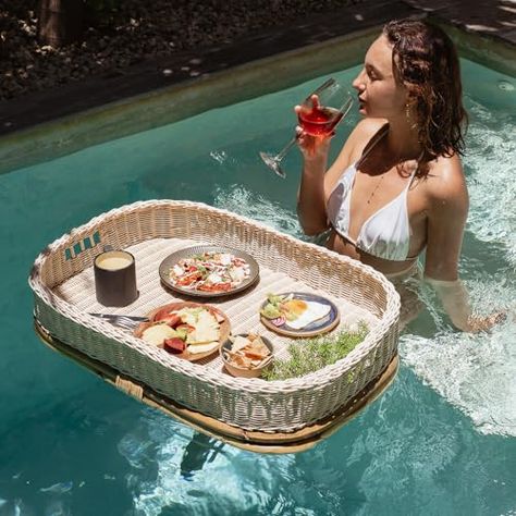 Pool Tray, Pool Rooms, Wicker Decor, Serving Trays With Handles, Cheese Appetizers, Hawaiian Party, Summer Inspo, Serving Trays, Natural Living