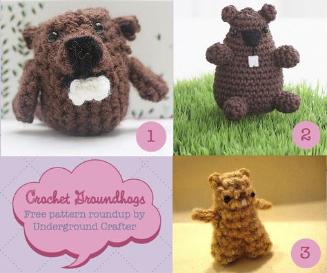 Crochet Groundhog Free Pattern Roundup by Underground Crafter Groundhog Crochet Pattern, Crochet Groundhog Free Pattern, Crochet Groundhog, Crochet Calendar, Story Props, Animal Crochet, Groundhog Day, Christmas Ornament Crafts, Ornament Crafts