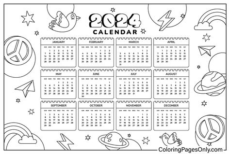 Coloring Page Calendar 2024 - Free Printable Coloring Pages Cute Desk Calendar, Kids Printable Coloring Pages, Before The New Year, Kids Focus, Free Printable Calendar, Cute Desk, Calendar 2024, Desk Calendar, Diy Christmas Cards