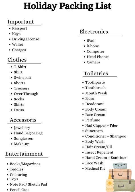 What to bring on ahot holiday Holiday Suitcase Packing Lists, What To Bring On Holiday, What To Take On Holiday, Cute Lists, Suitcase Packing List, Packing For Holiday, Pack For Holiday, Holiday Packing List, Holiday Must Haves