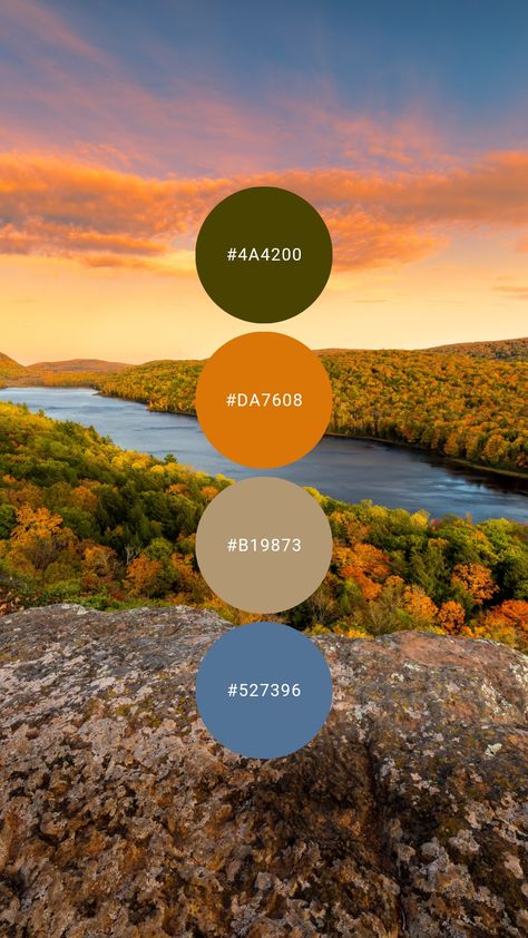 Mountain Color Palette Nature, Nature Tones Colour Palettes, Olive And Orange Color Scheme, Fall Color Palette With Blue, Mountain Colour Palette, Fall Blue Color Palette, Forest Color Palette Earth Tones, Interesting Color Palettes, Mountain Color Palette