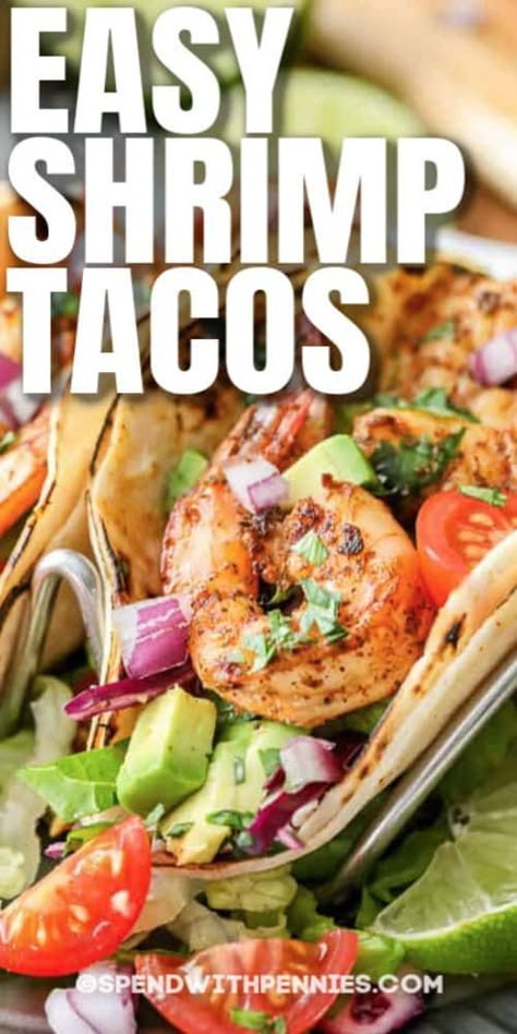 Shrimp tacos are a delicious way to enjoy fresh ingredients. We love serving these at patio parties! #shrimptacos #tacos #shrimp #taconight #seafoodtacos #easytacos #spicyshrimptacos #easyshrimptacos Barrio Tacos, Best Shrimp Taco Recipe, Tacos Shrimp, Grilled Shrimp Tacos, Shrimp Tacos Easy, Healthy Taco Recipes, Spicy Shrimp Tacos, Shrimp Taco, Shrimp Taco Recipes