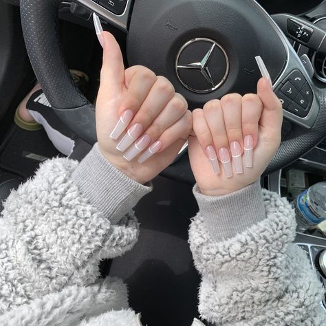 Clear Nails With White Design, White Line Nails, Nails With White Lines, Line Nails, Nails With White, Drip Nails, Baddie Nails, Winter Nails Acrylic, Ombre Acrylic Nails