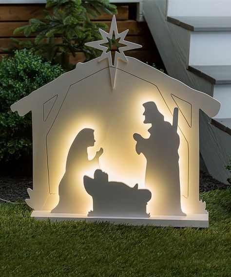 Nativity Scene Diy, Project Furniture, Outdoor Nativity Scene, Garden Statuary, Outdoor Nativity, Porcelain Angel, Christmas Yard Art, Christmas Homescreen, Christmas Yard Decorations