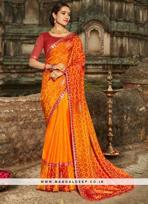 Dupion Silk Saree, Wedding Sarees Online, Trendy Outfits Indian, Sari Dress, Bandhani Saree, Utsav Fashion, Art Silk Sarees, Orange Wedding, Saree Shopping