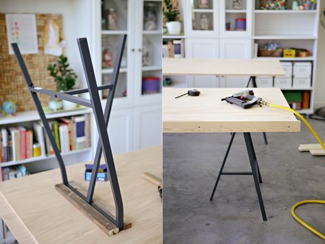 diy (Ikea lerberg trestle leg tables} Lerberg Ikea, Ikea Table Legs, Ikea Lerberg, Ikea Legs, Diy Esstisch, Trestle Legs, Diy Muebles Ideas, Ikea Table, Diy Dining Table