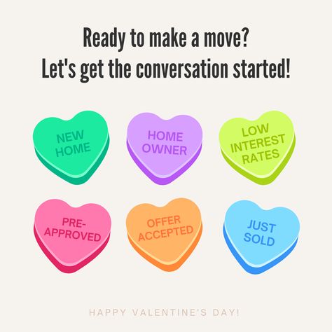 Now these are my kind of conversation hearts! Happy Valentine's Day, everyone! Are you ready to purchase or list a home of your own? I would love to have a conversation about your real estate goals and how I can help. 🤝 Send me a quick message to get started! 📲 Count On Cathy Cathy Brennan (803) 439-1357 63860 Meybohm Real Estate #cbrennanrealtor #cbrennanrealestate #cbrennanhomes #cathyhomes #cbrennanaikensc #homesaikensc #cbrennanwoodsidehomes #cbrennanaikenschools #cbrennanreloca Valentine’s Day Real Estate, Valentines Real Estate Marketing, Realtor Valentines Day Marketing, Real Estate Valentines Day, Real Estate Valentines, February Real Estate, Angela Walters, Valentines Day Post, Real Estate Goals