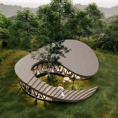 Architecture In The Woods, Architecture Around Trees, Modern Architecture Model, Eco Friendly Architecture Design, Cafe Forest Design, Eco Park Design, Biophyllic Architecture, Biophilic Architecture Concept, Architecture Inspired By Nature