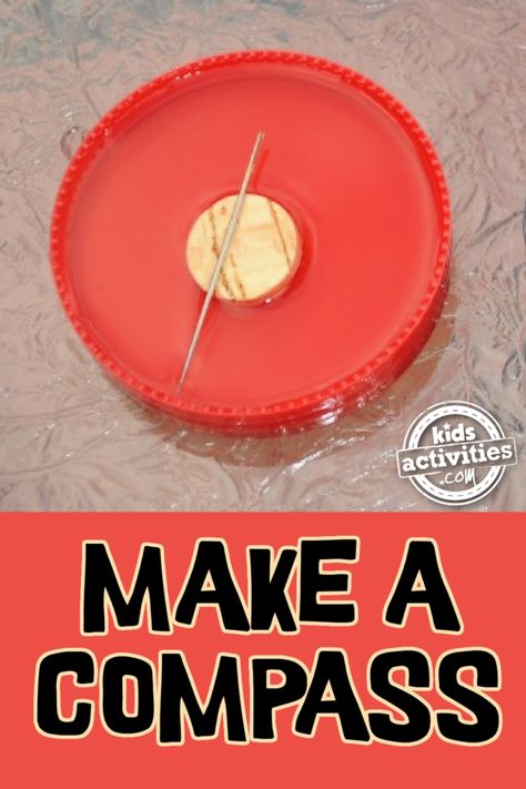 How To Make A Compass with Cork & Needle | Kids Activities Blog Compass Games For Kids, Diy Compass For Kids, Compass Craft, Compass For Kids, Simple Compass, Compass Directions, Nature Studies, Science Camp, Diy Science Experiments