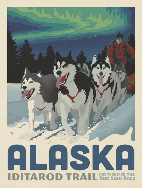 Trail Dog, 달력 디자인, Anderson Design Group, Wilde Westen, Vintage Poster Design, Retro Travel Poster, Beautiful Background, American Travel, Alaska Travel