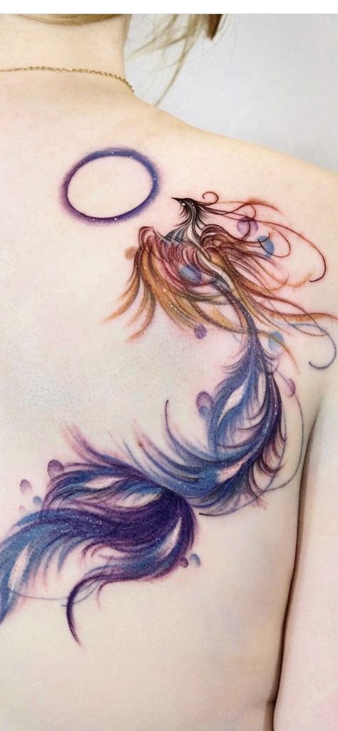 Pheonix Tattoo Watercolour, Watercolour Phoenix Tattoo, Watercolor Phoenix Tattoo, Blue Ink Tattoos, Phönix Tattoo, Phoenix Tattoos, Wrist Tattoo Ideas, Blonde Dreads, Flying Tattoo