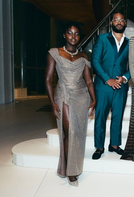 Lupita Nyongo Red Carpet, Lupita Nyong'o Red Carpet, Classical Outfits, White Prada Bag, Leather Halter Dress, Dinner Gowns, Fine People, Black Panther Wakanda Forever, Lupita Nyong