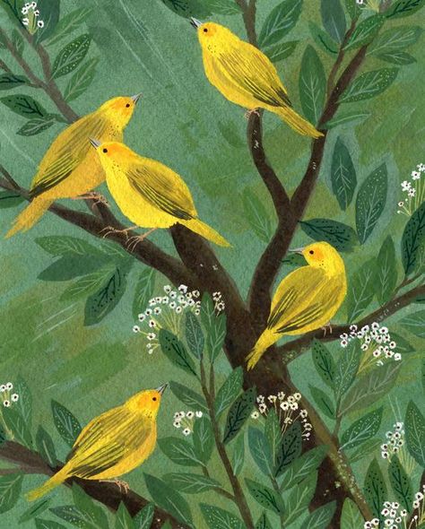 Yellow finches | Etsy Yellow Finch, Yellow Birds, Finches, Holly Hobbie, Art Et Illustration, Art And Illustration, Gouache Painting, Bird Art, Painting Inspiration