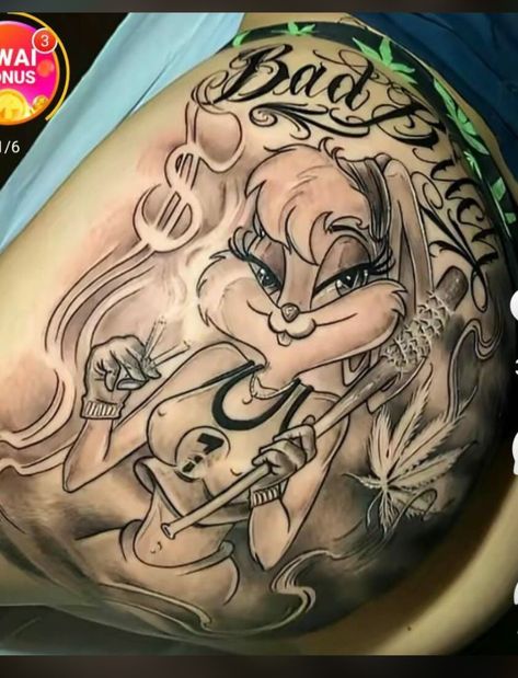 Loney Toones Tattoos, Lola Bunny Tattoo, Lola Tattoo, Dragon Tattoo Stencil, Cartoon Tattoo Ideas, Dagobert Duck, Animated Shows, Character Tattoos, Native American Tattoos