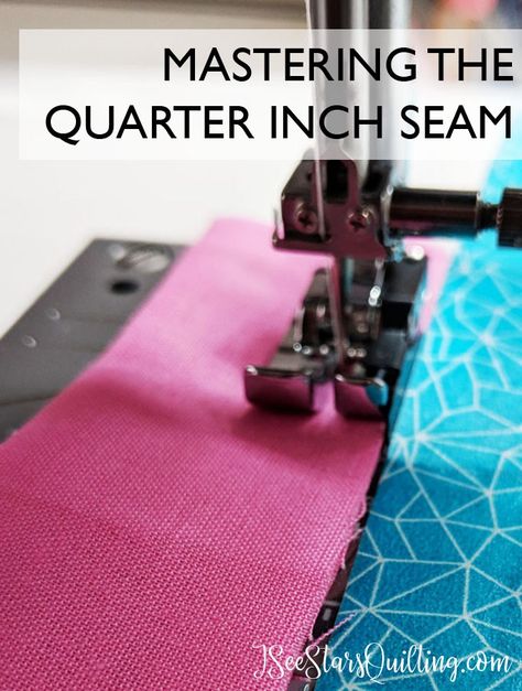 How to MASTER the quarter inch seam. Want to improve your beginner/intermediate sewing skills? do this and you'll be well on your way Quarter Inch Seam, Quilting 101, Seam Guide, I See Stars, Hand Sewing Projects, Basic Quilt, Quilt Binding, Sewing Stitches, Quilting For Beginners