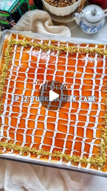 Rafia Mazhar on Instagram: "Turkish Milk Cake (Trileçe) 🍰 -
Eid Series Episode 12

HERE'S HOW TO MAKE IT ⤵️
Recipe
Sponge
5 eggs
1 cup caster sugar
¼ cup warm water
1 cup + 2 tbsp flour
3 tbsp cornflour
1½ tsp baking powder 
1 tsp vanilla

• Preheat the oven to 180°C. Grease & line a large pyrex dish
• Combine the eggs, vanilla & water. Beat on high speed till pale, thick & fluffy adding the sugar 1 tbsp at a time
• Sift in the dry ingredients in 2 batches & fold with light hands. Batter should be light & airy
• Pour in the prepared dish & bake for 15 to 20 minutes till a skewer comes out clean 
• Cool completely. Invert & poke holes in it

Soaking Mix
3½ cup milk
1 cup cream
½ cup sugar

• Heat the ingredients till the sugar is dissolved
• Cool completely 
• Pour evenly over the cake
• T Old Fashion Hot Milk Cake, Hot Milk Sponge Cake, Speckled Egg Malted Milk Cake, Golden Syrup Sponge Pudding, Turkish Milk Pudding, Milk Cake, Caster Sugar, Caster, Skewers