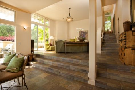 The Benefits Slate Tile Flooring for Kitchens and Baths Slate Floor, Slate Tile Floor, Stone Tile Flooring, Interior Design Contemporary, Tile Stairs, Floor Tile Design, Living Room Photos, Slate Flooring, Slate Tile