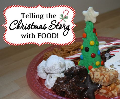 The Christmas Story Told with Food Christmas Story Food Ideas, Rocky Road Fudge, The Christmas Story, Candy Cane Cookies, Snowball Cookies, Nutter Butter, The Nativity Story, Christmas Church, Pecan Pralines