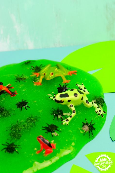 Gross & Cool Slimey Green Frog Slime Recipe | Kids Activities Blog Frog Slime, Slime Recipe Kids, Frog Activities, Borax Powder, Lime Essential Oil, Cool Bugs, Yellow Foods, Spring Crafts For Kids, School Glue