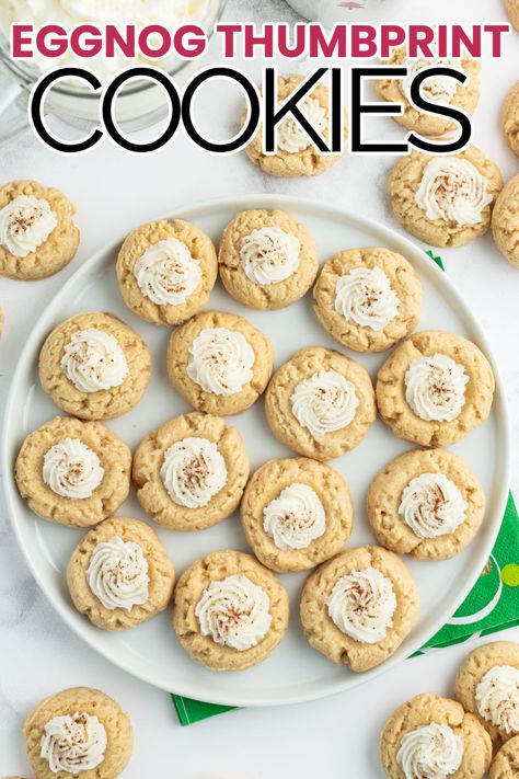 The holidays are even brighter when you make Eggnog Thumbprint Cookies! These sweet, rich cookies are perfect for enjoying and for gifting! Rum Frosting, Make Eggnog, Raspberry Thumbprint Cookies, Bread Booze Bacon, Thumbprint Cookies Recipe, Cookie Ball, Cookie Calories, Thumbprint Cookies, Cookie Mix