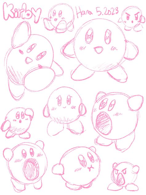 Things To Draw Digitally Easy, Kirby Drawing Cute, Kirby Doodle, Kirby Sketch, Kirby Drawings, Cute Things To Doodle, Kirby Drawing, Small Sketches Doodles, Comics Ideas