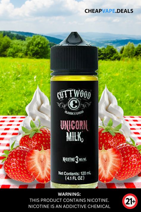 The Unicorn Milk by Cuttwood is of the most delectable sort and was mixed with a variety of silky cream. The popular “Juice Boss” strawberry and cream concoction is a prime example. Cuttwood Unicorn Milk e-juice provides you with milk and cream on the exhale and luscious strawberries on the inhale. #UnicornMilk #strawberry #cream #vapors #eliquid #vapers #vapeusa #vapecommunity #vapefamily " Unicorn Milk, Unicorn Bottle, Strawberry And Cream, Strawberry Cream, Strawberry Milk, Bottle Sizes, The Unicorn, Strawberries And Cream, Strawberries