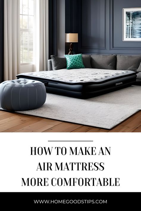 How to Make An Air Mattress More Comfortable Guest Room Air Mattress, Temporary Sleeping Solutions, Air Mattress Guest Room Ideas, Air Mattress Bedroom Ideas Guest Bed, Folding An Air Mattress, Best Air Mattress For Guests, Air Matress Ideas, Blow Up Mattress Guest Room, Chill Bedroom Ideas