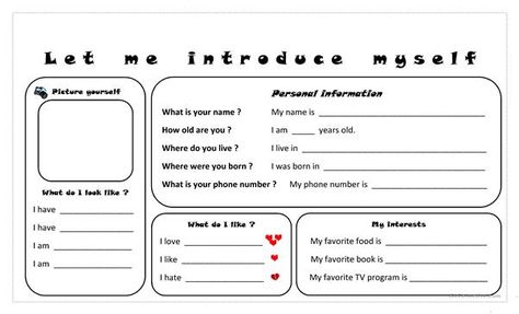 Introducing Myself Ideas, Introduce Quotes, Introducing Myself, Introducing Yourself, Cloze Activity, Multiplication Word Problems, Let Me Introduce Myself, All About Me Worksheet, Worksheet For Kindergarten