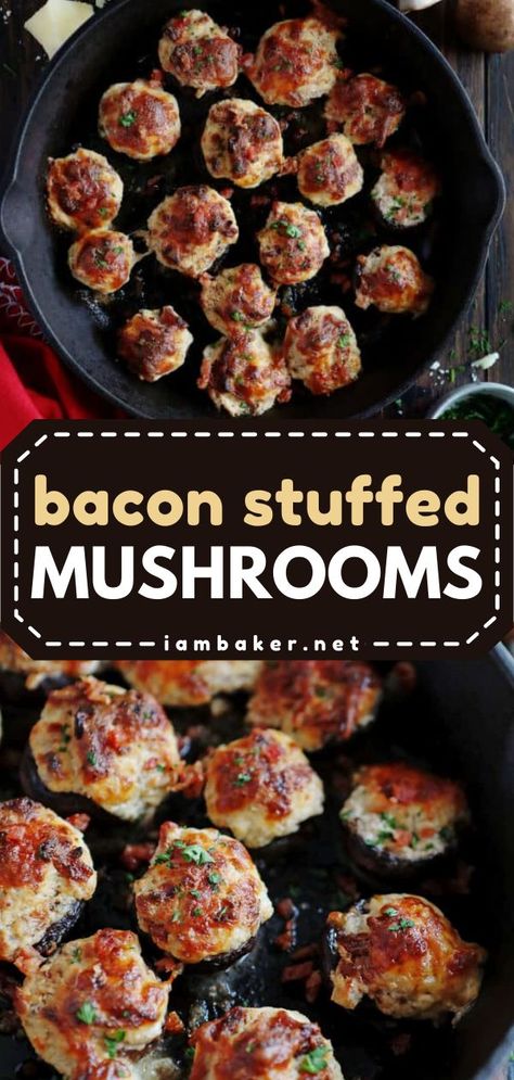 Gameday Food, Mushroom Side Dishes, Stuffed Mushrooms Easy, Baby Bella Mushrooms, Mushroom Appetizers, Cheese Stuffed Mushrooms, Bacon Appetizers, Bacon Stuffed Mushrooms, Stuffed Mushroom