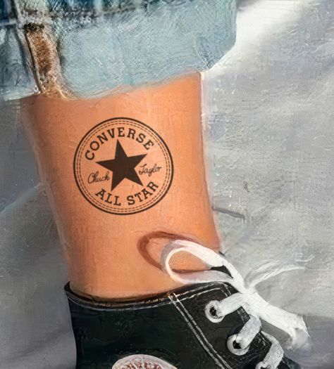 Converse Tattoo Ideas, Chuck Taylor Tattoo, All Star Desenho, Converse Tattoo, All Star Tattoo, Silly Tattoos, Taylor Tattoo, Moving On Tattoos, Micro Realism