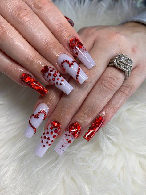 Valentines Rhinestone Nails, Valentines Day Nails Rinstone, Birthday Valentines Nails, Valentines Day Nails Rhinestone, V Day Nails Valentines, Bling Valentines Nails, Cute Valentine’s Day Nails, Valentine’s Day Nail Designs, February Birthday Nails