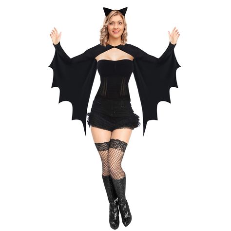 PRICES MAY VARY. Women Bat Wings Costume Set: You will get 1 bat ears headband and 1 bat wings costume for women; Cute and charming Halloween party cosplay outfits can help you to complete your cosplay easily. Halloween will be unforgettable this year! Premium Material Women Bat Costume: The bat wing is made of 100% polyester, lightweight and soft fabric makes you comfortable to wear. Funny bat wing for women costume design adds festive atmosphere Halloween Bat Costumes for Women: The Bat shrug Bat Ears Headband, Bat Cosplay, Shrug Design, Bat Wings Costume, Bat Halloween Costume, Bat Ears, Dress Tights, Easy Costume, Bat Costume