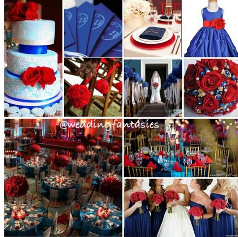 Royal Blue and red Wedding, but I want a more teal color. Red And Royal Blue Wedding, Navy Blue Red And Silver Wedding, Red Blue And Yellow Wedding, Blue Gold Red Wedding, Royal Blue And Red Wedding Theme, Blue And Deep Red Wedding, Red Black Blue Wedding Theme, Royal Blue And Red Wedding Theme Bridesmaid Dresses, Red Black Royal Blue Wedding Theme